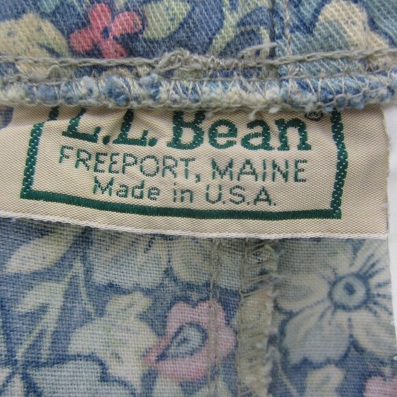 Vtg LL Bean Women XL Blue Pink Floral Heavy Cotton A Line Front Zip Pleats 35" - Picture 7 of 12